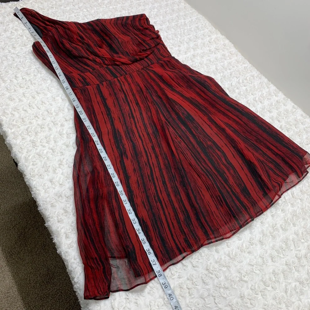 Hutch One Shoulder Silk Red & Black Abstract Cocktail Dress Sz 8
